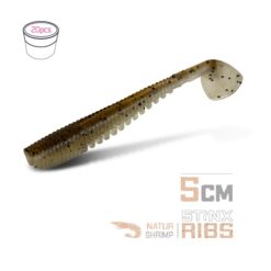 Силіконовий їстівний віброхвіст Delphin B StinxRIBS Креветка 5см/20шт / NATUR
