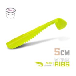 Силіконовий їстівний віброхвіст Delphin B StinxRIBS Креветка 5см/20шт / NEON
